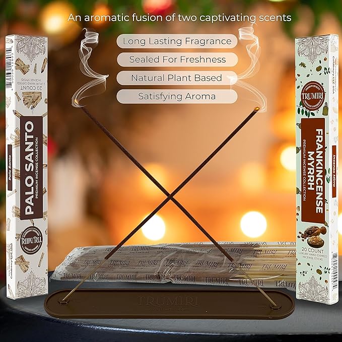 Trumiri Incense Sticks - Combo Pack of 40 Insence-Sticks - 20 Palo Santo + 20 Frankincense Myrrh - Insenses - Insents - Incents - Inscense - Incence - Incienso - All Natural Incense Sticks TRUMIRI