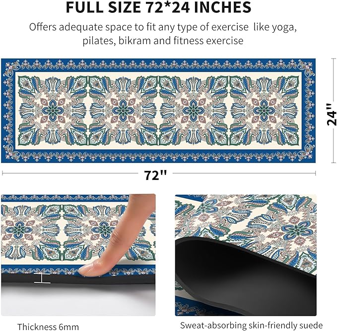 nuveti Yoga Mat Print Extra Thick TPE Non Slip Fitness Exercise Mat with Carrying Bag,72"x24" Extra Thick 6MM Exercise & Workout Mat for Yoga, Pilates Fitness and Floor Exercises - Bloomnest