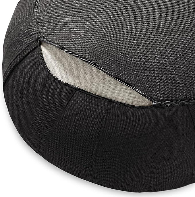 Zafu Meditation Cushion, 15" Round Buckwheat Yoga Pillow with Organic Cotton Cover - Bloomnest