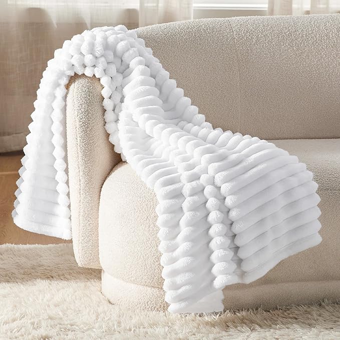Bedsure GentleSoft Bright White Throw Blanket for Couch - Cozy Soft Blankets for Women, Cute Small Throws for Girls, 50x60 Inches - Bloomnest