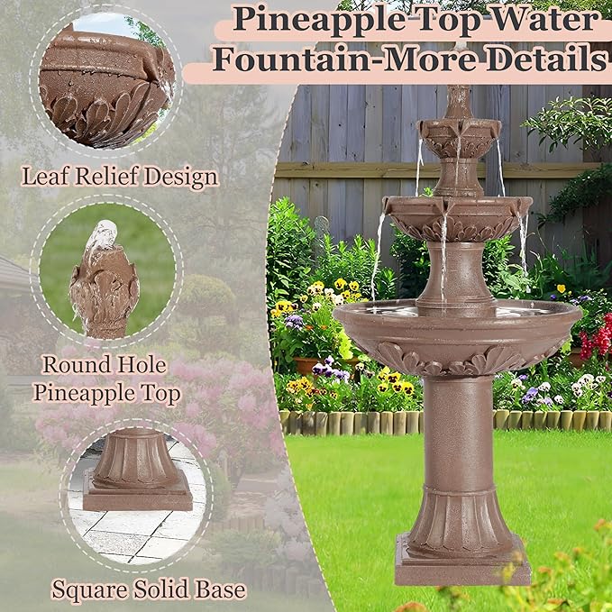 MAGIC UNION Outdoor Garden Water Fountains, 48.4''H Italian Style Fountain and Waterfall Outside, 3-Tier Large Bubbler Cascading Indoor Floor Fountain Features with Pump for Home Yard Decor (Brown) - Bloomnest