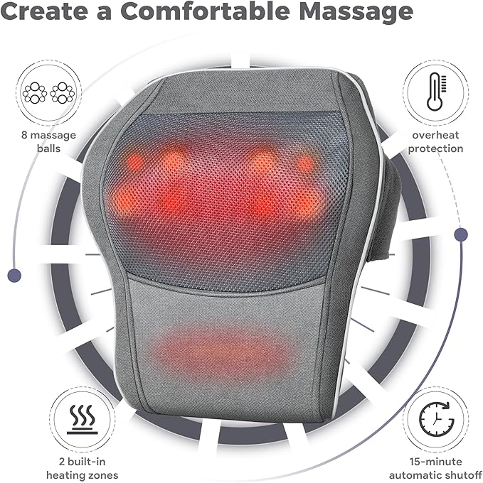 Brelley Shiatsu Neck and Back Massager with Heat, Deep Tissue Kneading Massage Pillow, Electric Massagers with Bi-Directional Rotating Head for Neck, Back, Shoulders, and Legs - Bloomnest