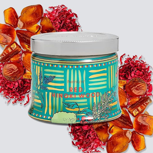 PartyLite 3-Wick Jar Candle, Highly Fragranced Clean Burning Glass Candle, 25-45 Hours Burn Time (Red Hinoki Wood) - Bloomnest
