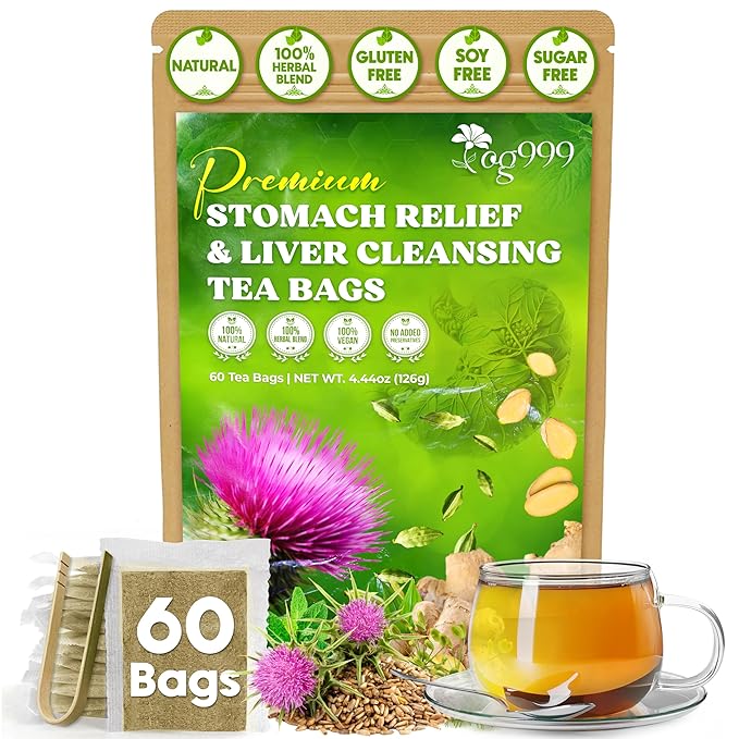 TOG999, Premium Stomach & Liver Herbal Tea – 60 Tea Bags – Milk Thistle Seed, Ginger, Fennel, Peppermint & Licorice – Caffeine-Free – Soothing & Refreshing Herbal Blend for Daily Enjoyment - Bloomnest
