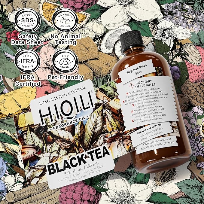HIQILI Black Tea Fragrance Oil for Diffuser & Car Air Freshener, Long-Lasting Hotel Scent, Candle & Soap Making Supplies - 5.07 Fl Oz - Bloomnest
