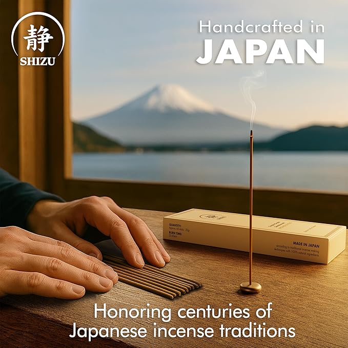 Shizu Sandalwood Incense Sticks – Temple Grade Japanese Incense with Brass Holder – Calming Scent for Relaxation, Meditation & Home Spa, Elegant Gift Set (60 Sticks) - Bloomnest