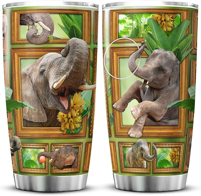 Elephant Tumbler With Lid 20 Oz Cute Elephants Gifts For Women Stainless Steel Travel Cup With Animal Funny Elephant Items For Elephant Lovers Insulated Coffee Mug For Her - Bloomnest