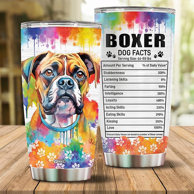 Gifts for Boxer Lovers 20 Oz Stainless Steel Tumbler Travel Coffee Mug Birthday Christmas New Year Thanksgiving Easter Gift Ideas for Dog Lovers Owners Boxers Mom Funny Facts Water Bottle - Bloomnest