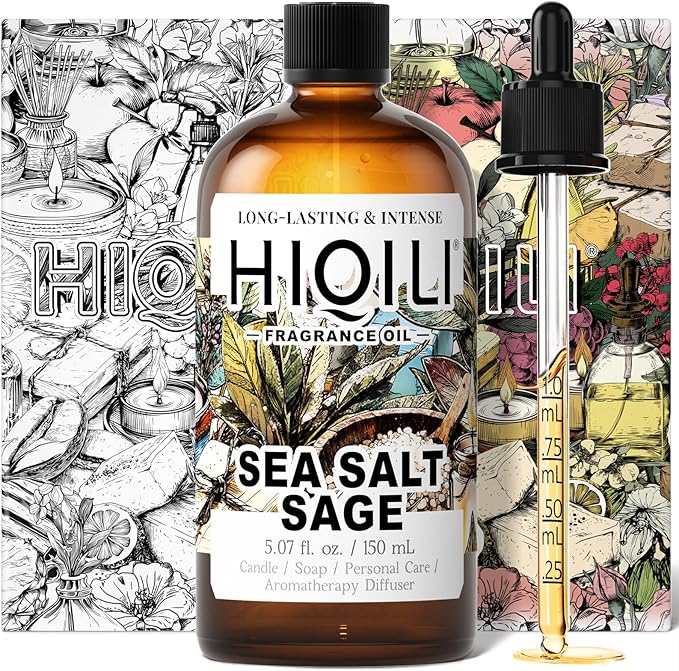 HIQILI Sea Salt Sage Fragrance Oil for Diffuser Use, Candle Making Scents, Soap Making Supplies, Car/Hotel Collection Diffuser Oil - 5.07 Fl Oz HIQILI
