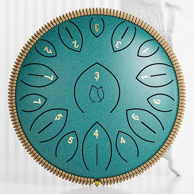 Steel Tongue Drum 12 Inch 15 Notes, Steel Drums Instruments for Kids Adults, Hand Pan Drum with Music Book, Drum Mallets and Carry Bag, Handpan C Major, Malachite Green - Bloomnest
