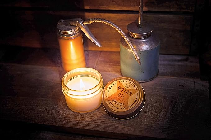 Motor Oil Scented 4 Oz Soy Aromatherapy Candle w/Jar - Four Points Trading Co. - Bloomnest