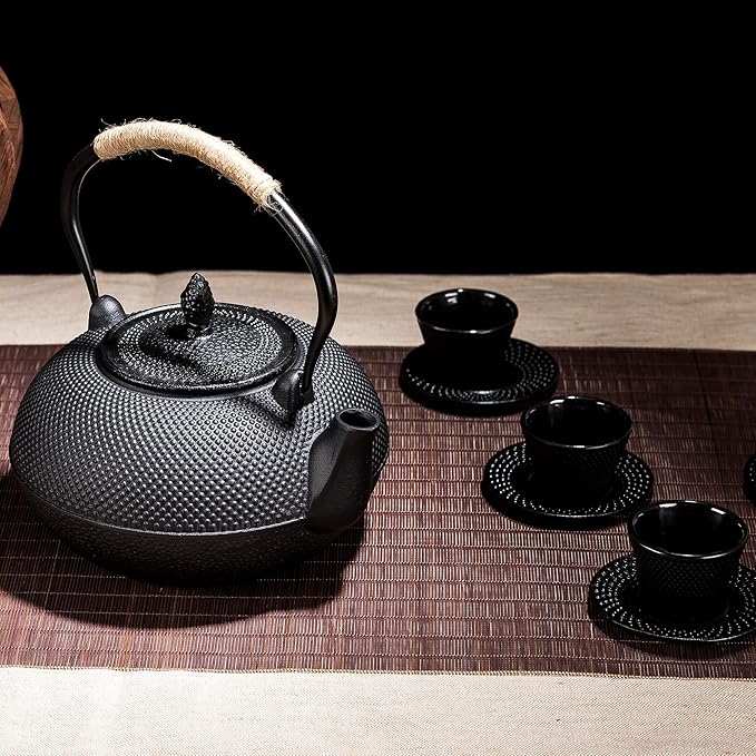 YJX 101 fl oz Extra Large and Heavy Cast Iron Teapot for Stovetop Safe, Black Tea Kettle with Stainless Steel Tea Balls for Loose Tea, Cast Iron Tea Pot for 6 to 10 People, 3000ml Japanese Tetsubin - Bloomnest