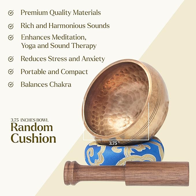 Tibetan Singing Bowl Set - Authentic Cuencos Tibetanos for Sound Healing, Meditation & Chakra Balancing - Includes Random Color Cushion, Mallet-Unique Spiritual Gifts for Women and Men 3.75" Bowl - Bloomnest