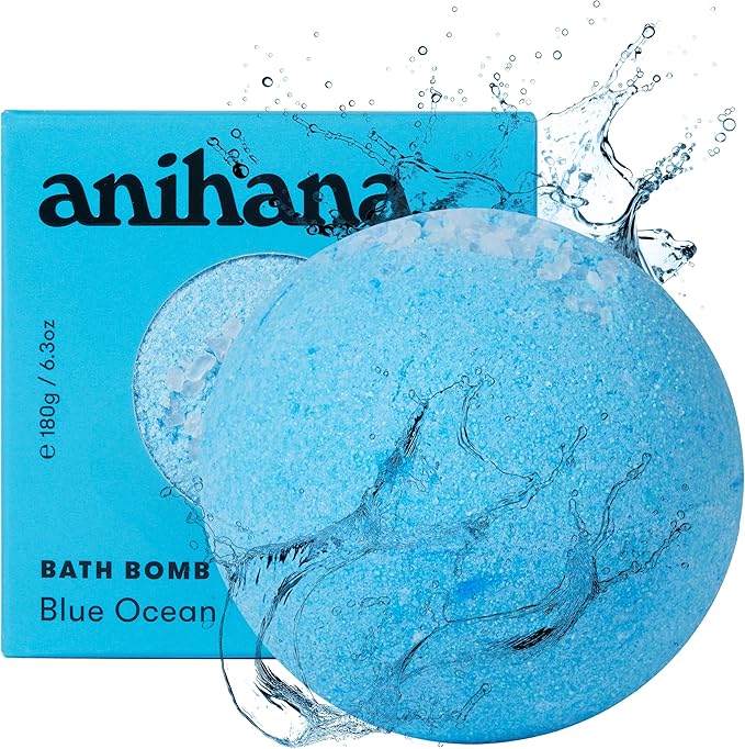 ANIHANA Bath Bomb with Coconut Oil, Paraben Free, Hand-Crafted Luxury Fizzers, Refreshing Blue Ocean Scent, 6.3 oz - Bloomnest