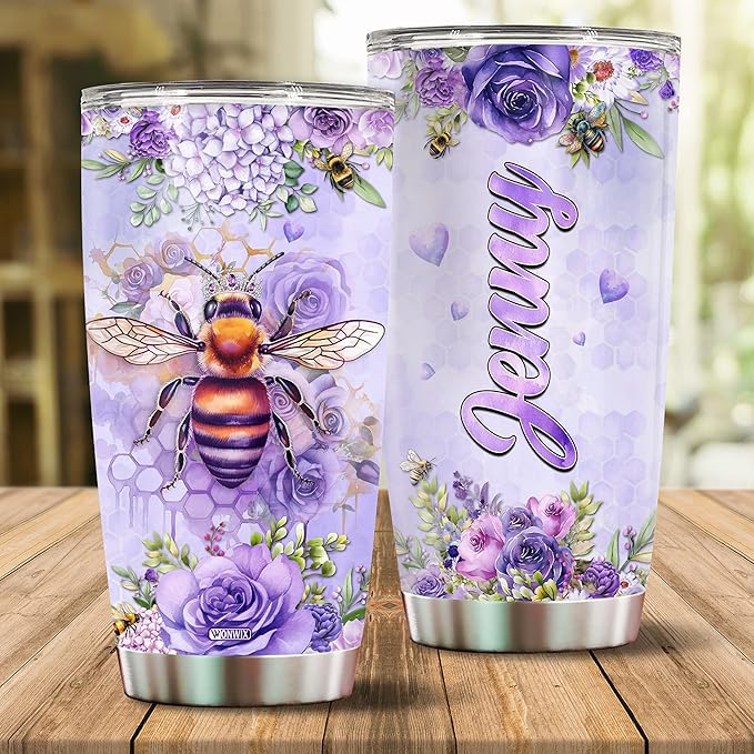 Personalized Bee Tumbler Customized Name Queen Bees Gifts For Women Mug Cups Water Bottle 20oz Gift Birthday Valentine Christmas From Lover Insulated Stainless Steel Coffee Cup With Lid - Bloomnest