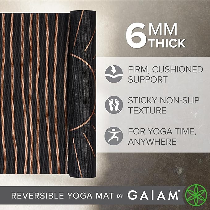 Gaiam Yoga Mat - Premium 6mm Print Reversible Extra Thick Non Slip Exercise & Fitness Mat for All Types of Yoga, Pilates & Floor Workouts (68" x 24" x 6mm Thick)