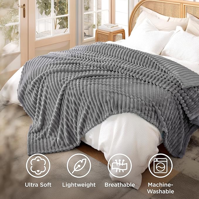 Bedsure GentleSoft Frost Gray Fleece Blanket for Couch - Cozy Soft Blankets for Women, Cute Small Throws for Girls, 90x90 Inches - Bloomnest