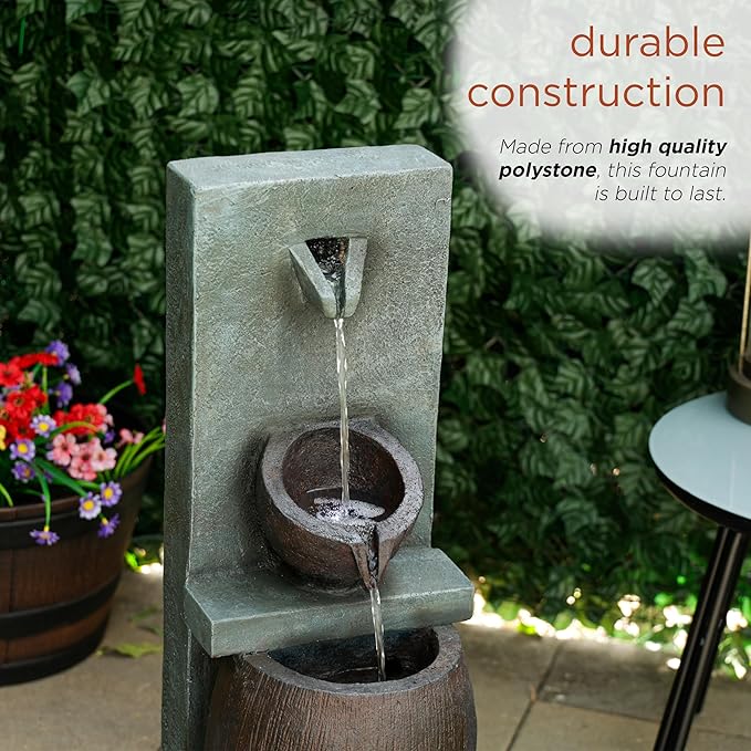 Alpine Corporation TZL388 32" 3 Tier Jar Fountain with LED Lights, Elegant Outdoor Water Feature for Garden, Patio, Backyard, Home Décor, Ceramic Water Fountain & Landscape Decorations, Gray - Bloomnest