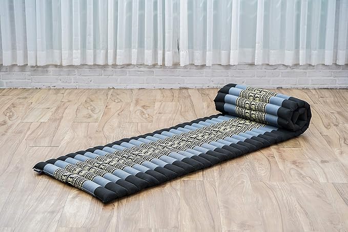 Leewadee - Foldable Floor Mattress - Japanese Roll Up Futon -Trifold Tatami Mat- Guest Floor Bed - Camping Mattress - Thai Massage Mat, Kapok Filled, 75 x 20 inches, Blue - Bloomnest
