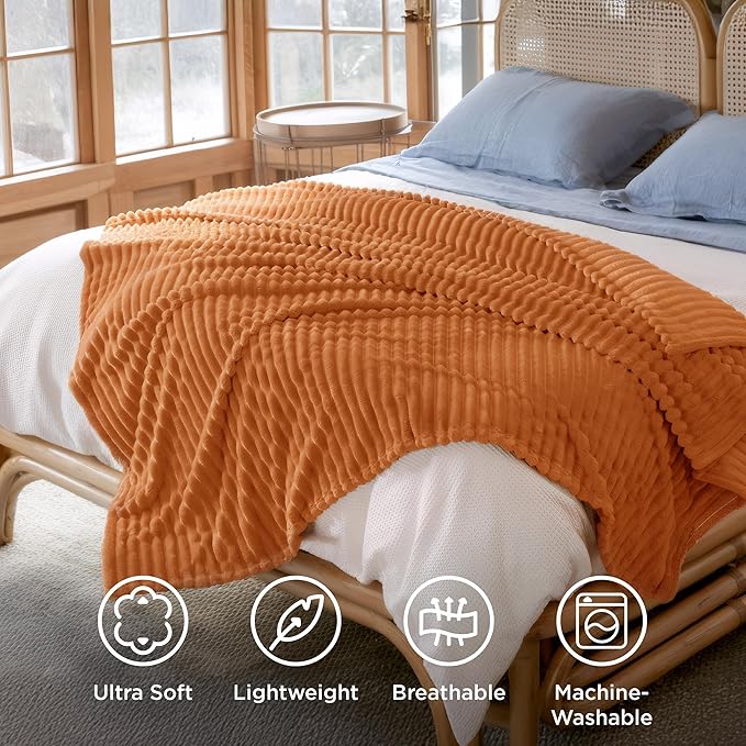 Bedsure GentleSoft Orange California King Size Blanket for Couch - Cozy Soft Fall Blankets for Women, Cute Small Fleece Throws for Girls, 102x96 Inches - Bloomnest