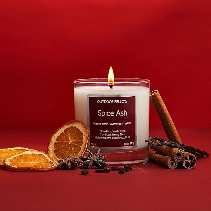 Outdoor Fellow Spice Ash Candle | Luxury Scented Candle with Coconut & Apricot Wax Blend | Clove, Smoky Birch, Sandalwood & Musk | 40+ Hour Burn Time | Perfect for Home or Gifting (8oz) - Bloomnest