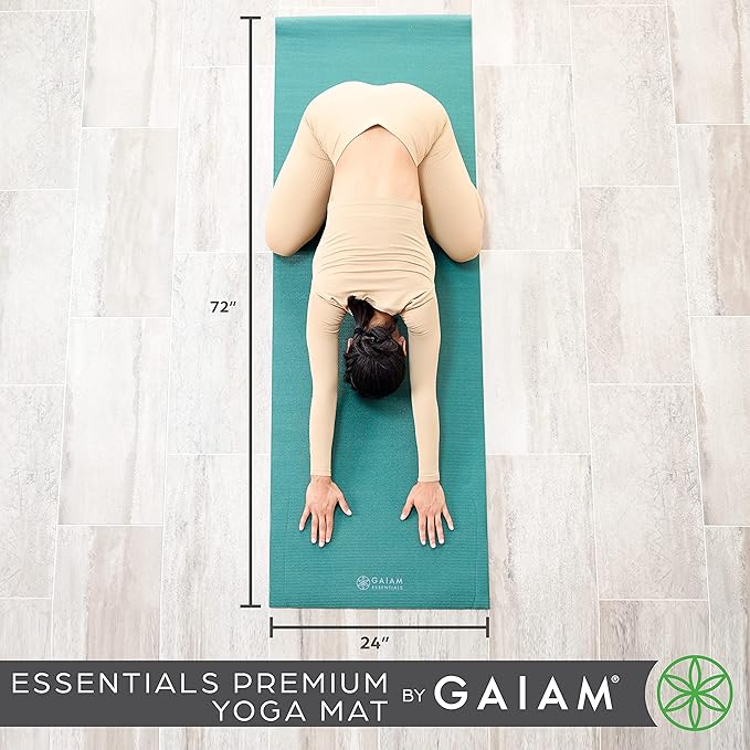 Gaiam Essentials Thick 2/5" (10mm) and Thin 1/4" (6mm) Yoga & Pilates, Fitness & Exercise Mat with Easy-Cinch Carrier Strap