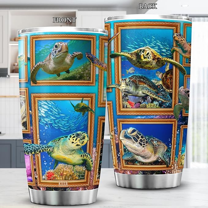 Sea Turtle Tumbler With Lid 20oz Insulated Coffee Cup Gifts For Women Who Love Turtles Sea Animal Ocean Themed Birthday Stainless Steel Travel Mug Cute Turtle Items - Bloomnest
