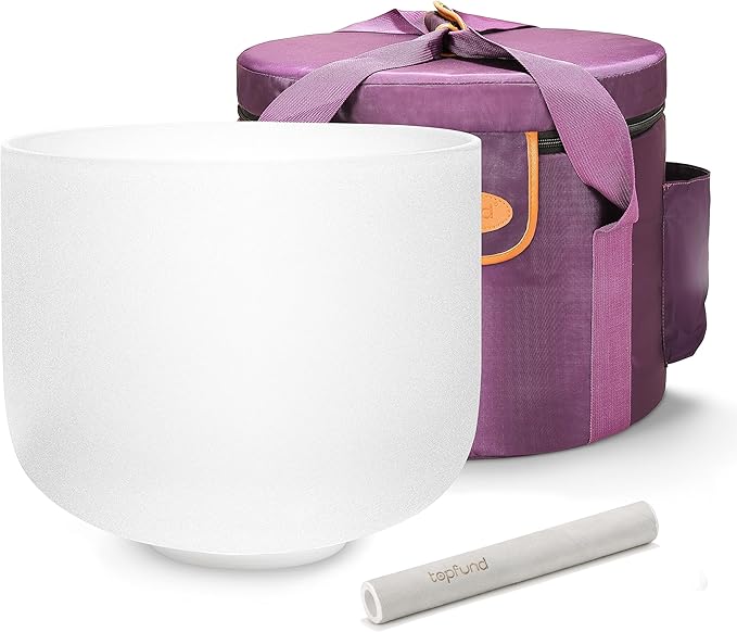 TOPFUND 440Hz F Note Crystal Singing Bowl 10 inch Heart Chakra with Heavy Duty Carrying Case and Suede Mallet - Bloomnest