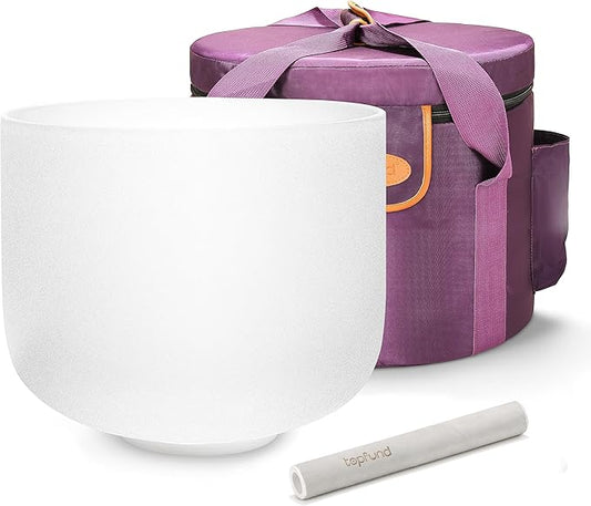 TOPFUND 440Hz F Note Crystal Singing Bowl 10 inch Heart Chakra with Heavy Duty Carrying Case and Suede Mallet - Bloomnest