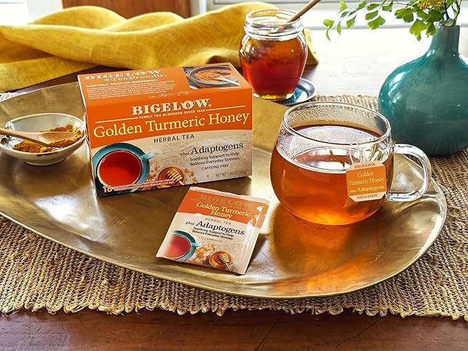 Bigelow Tea Golden Turmeric Honey plus Adaptogens, 18 Count (Pack of 6), 108 Total Tea Bags - Bloomnest
