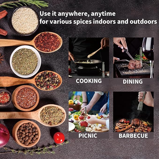 Modern Thumb Click Salt and Pepper Grinder with Refillable Peppermill - Perfect for Himalayan Salts, Black Pepper, Sea Salt, Peppercorns, Spices Push Button for 1 hand operation (set) - Bloomnest