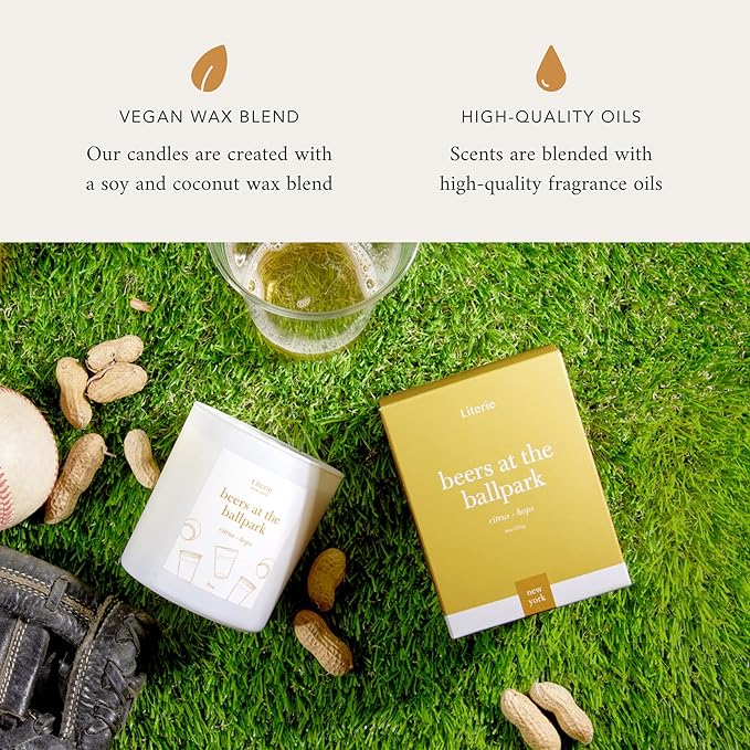 Literie NYC Inspired Scented Candle: Beers at The Ballpark - Citrus & Hops Scent, 9oz, 50 Hour Burn, Vegan Soy & Coconut Blend Candle for Home Decor, Gift for Women & Men - Bloomnest