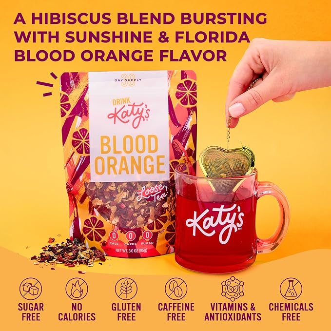 Katy's Blood Orange Loose Leaf Tea | Fruity & Citrusy Herbal Tea | Orange Peel & Hibiscus | Caffeine-Free & Hydrating Fruit Tea | 30+ Cups | Hot or Iced | Antioxidant-Rich | Woman-Owned | 3oz Pouch - Bloomnest
