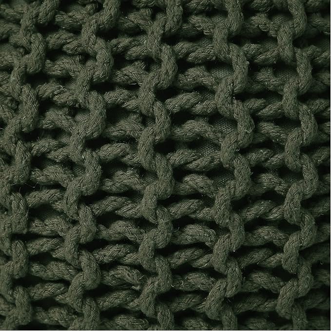 REDEARTH Round Hand Knitted Pouf - Foot Stool Bean Bag Ottoman - Cord Boho Pouffe - Poof Accent Beanbag Footrest for Living Room - Bedroom - Patio - Lounge (19.5"x19.5"x14") - Olive - Bloomnest