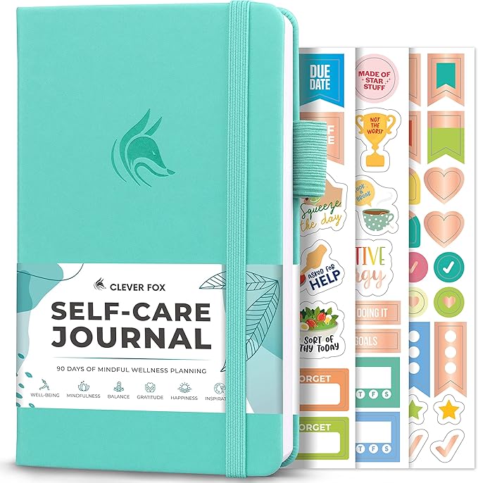 Clever Fox Self-Care Journal Pocket – Daily Reflection Notebook – Mental Health & Personal Development Planner, Meditation & Mood Log (Turquoise)