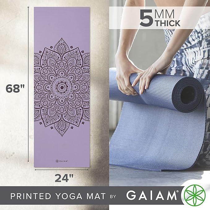 Gaiam Yoga Mat - Premium 5mm Print Thick Non Slip Exercise & Fitness Mat for All Types of Yoga, Pilates & Floor Workouts (68" x 24" x 5mm) - Bloomnest
