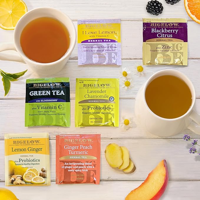 Bigelow Tea Immunity Herbal Tea Variety Pack, Caffeinated Green Tea and Caffeine Free Tea Bags for Immune Support (Pack of 6), 110 Total Tea Bags - Bloomnest