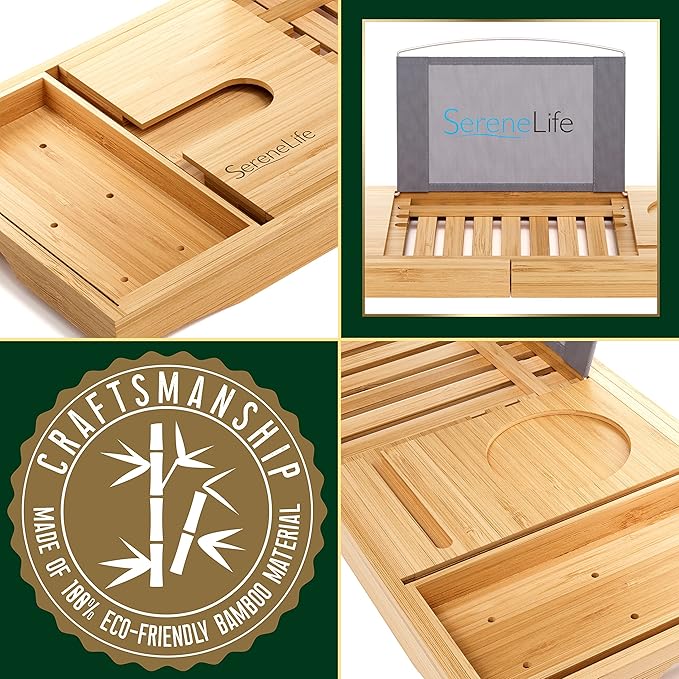 SereneLife Premium Bathtub Tray Caddy, Expandable Bath Tray, Unique House Warming Gifts, Gift for Mom, Women, New Home, Wedding, Anniversary, Bridal Shower, Universal Fit for All Tub - Classic - Bloomnest