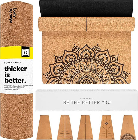 Luxury Cork Yoga Mat - Non Slip, Extra Thick Grip. Thicker, Longer, and Wider for More Comfort and Support. Tough Enough For Hot Yoga. Natural, Non Toxic, and Eco Friendly. Optional Alignment Lines.