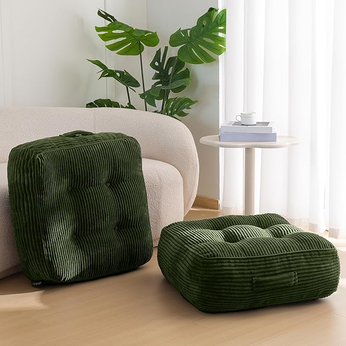 8" Washable Floor Pillow Cushion for Adults, Meditation Cushion Pillow, Large Square Floor Sitting, Removable Tufted Corduroy Cover, for Tatami Living Room or Yoga, 22x22 Inch, 2Pack, Machine Washable - Bloomnest