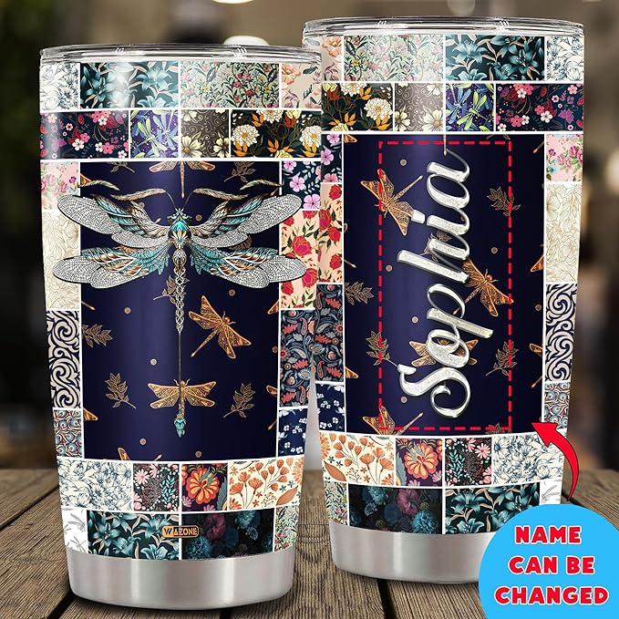WAZONE Personalized Dragonfly Lovers Cups s 20 30oz Stainless Steel Tumbler Mandala Pattern Custom Gifts For Women Girls Daughter Wife Birthday Aniversary Flying Insect Mystical Animal - Bloomnest