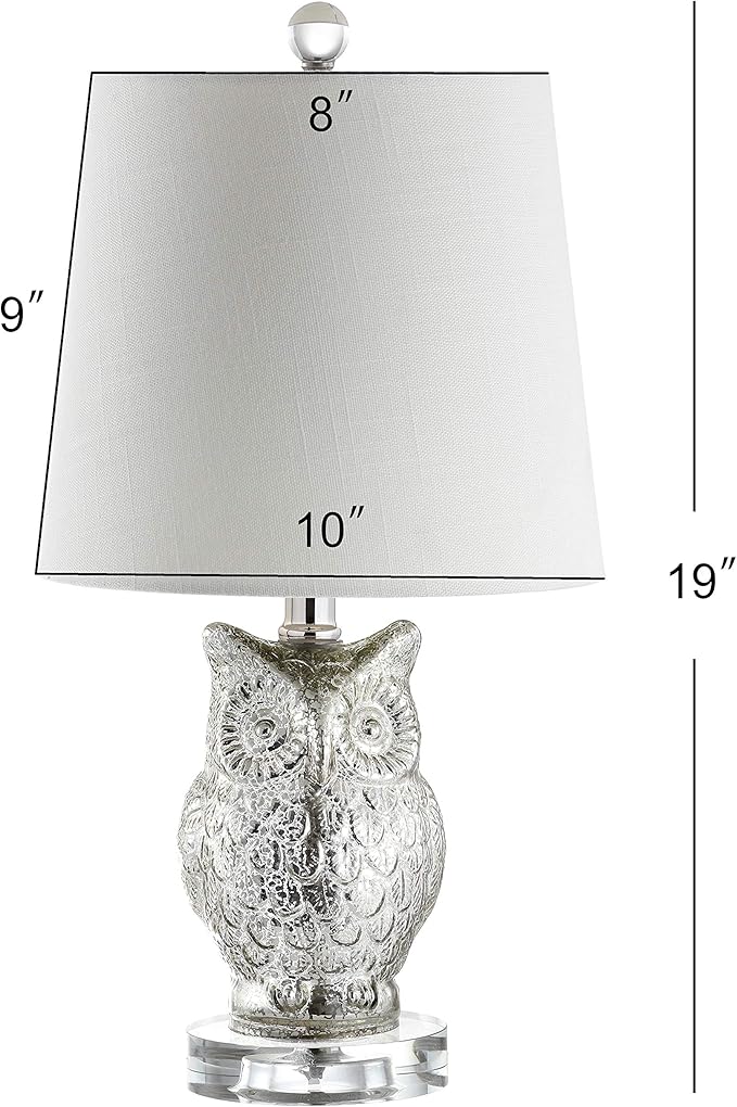 JONATHAN Y JYL4010A Night Owl 19" Glass/Crystal LED Table Lamp Contemporary Transitional Bedside Desk Nightstand Lamp for Bedroom Living Room Office College Bookcase LED Bulb Included, Silver/Ivory - Bloomnest