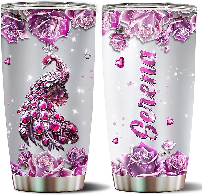 Personalized Peacock Gifts for Women, Insulated Stainless Steel 20oz Coffee Cup Mug Tumbler Water Bottle Thermos, Gift for Wife, Daughter, Christmas, Birthday, Mothers Day, Valentine - Bloomnest