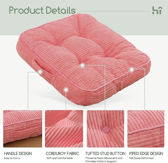 HIGOGOGO Washable Floor Pillow Cushion for Adults, Meditation Cushion Pillow, Large Square Floor Sitting, Removable Tufted Corduroy Cover, for Tatami Living Room or Yoga, 22x22 Inch, Machine Washable - Bloomnest