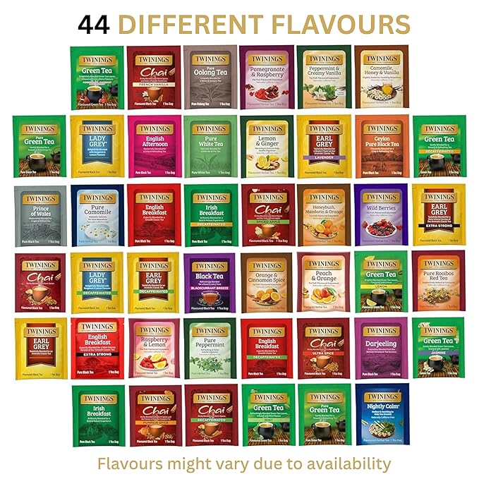 Twinings Tea Bag Sampler Assortment, Variety Pack (44 Count), 44 Unique Flavours for Tea Lovers: Women, Men, Couples, Family, Friends, Coworkers - Bloomnest