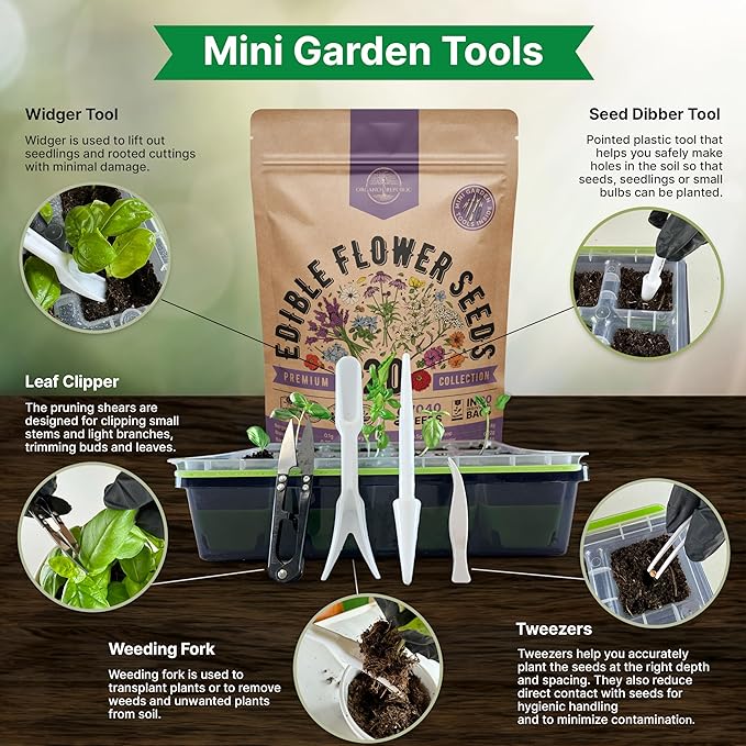 Organo Republic 20 Edible Flower Seeds Variety Pack- Indoor/Outdoor. 7000+ Non-GMO Heirloom: Borage, Bergamot, Nasturtium, Chives, Cape Daisy, Hyssop, Zinnia Seeds & More - Bloomnest