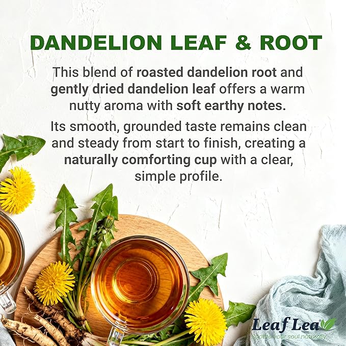 LeafLea Dandelion Root and Leaf Tea Bags, 40 Count, Roasted Dandelion Root Tea Blend, Natural Herbal Tea for Digestion & Wellness, Te de Diente de Leon, Individually Wrapped, Caffeine-Free, No Sugar - Bloomnest