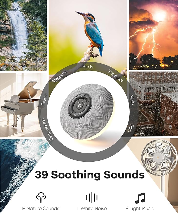 Portable Sound Machine, Long Battery with Loud Bluetooth Speaker, 39 Special Soothing Sounds, White Noise Sound Machine for Sleeping