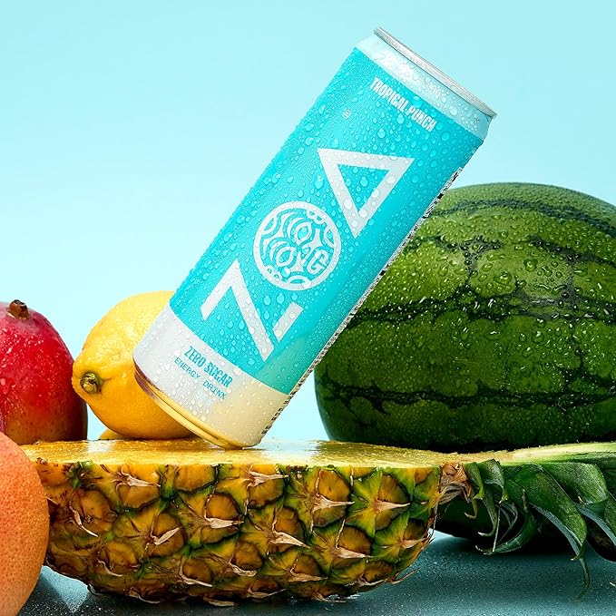 ZOA Zero Sugar Energy Drinks, Tropical Punch - Sugar Free with Electrolytes, Healthy Vitamin C, Amino Acids, Essential B-Vitamins, and Caffeine from Green Tea - 12 Fl Oz (12-Pack) - Bloomnest