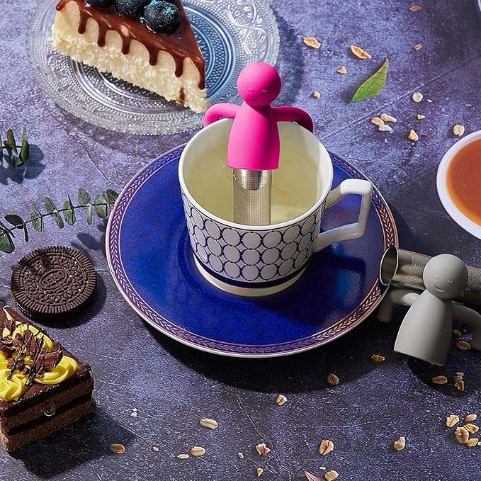 2 Pieces Tea Infuser for Loose Tea Cute Fine Mesh Tea Strainer Stainless Steel Tea Filter Ball Tea Diffuser Steeper for Teacups Teapots (Rose Red, Gray)